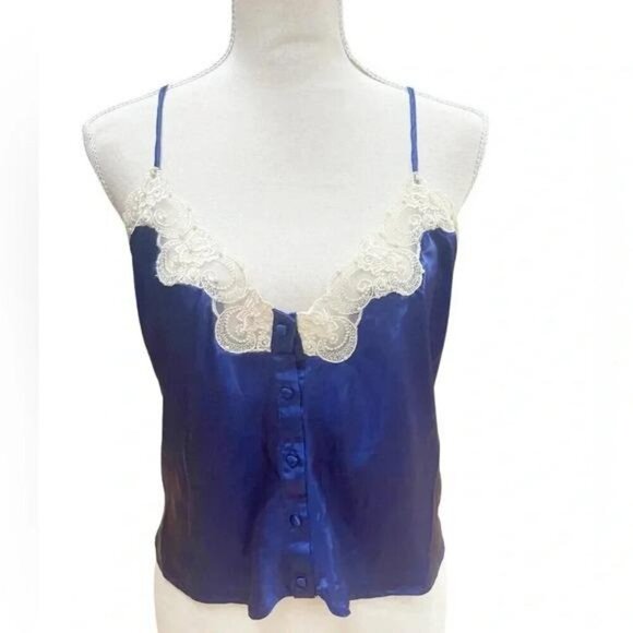 Vintage 1990s Victoria’s Secret Gold Label Blue Satin Sleep Set - Picture 5 of 10